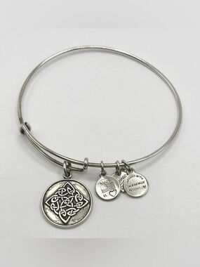 Alex and Ani Celtic Knot Charm Bangle Adjustable Bracelet in Rafaelian Silver